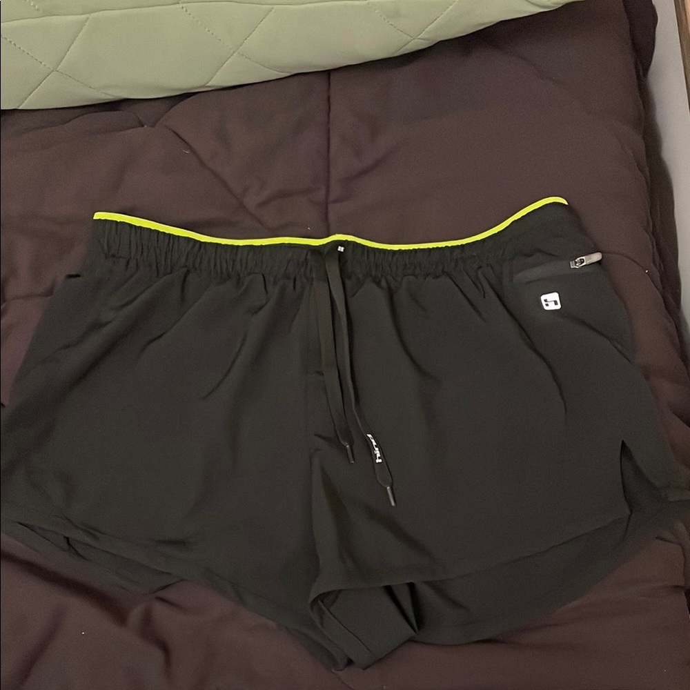Black and Yellow Athletic Shorts with Elastic Waistband
